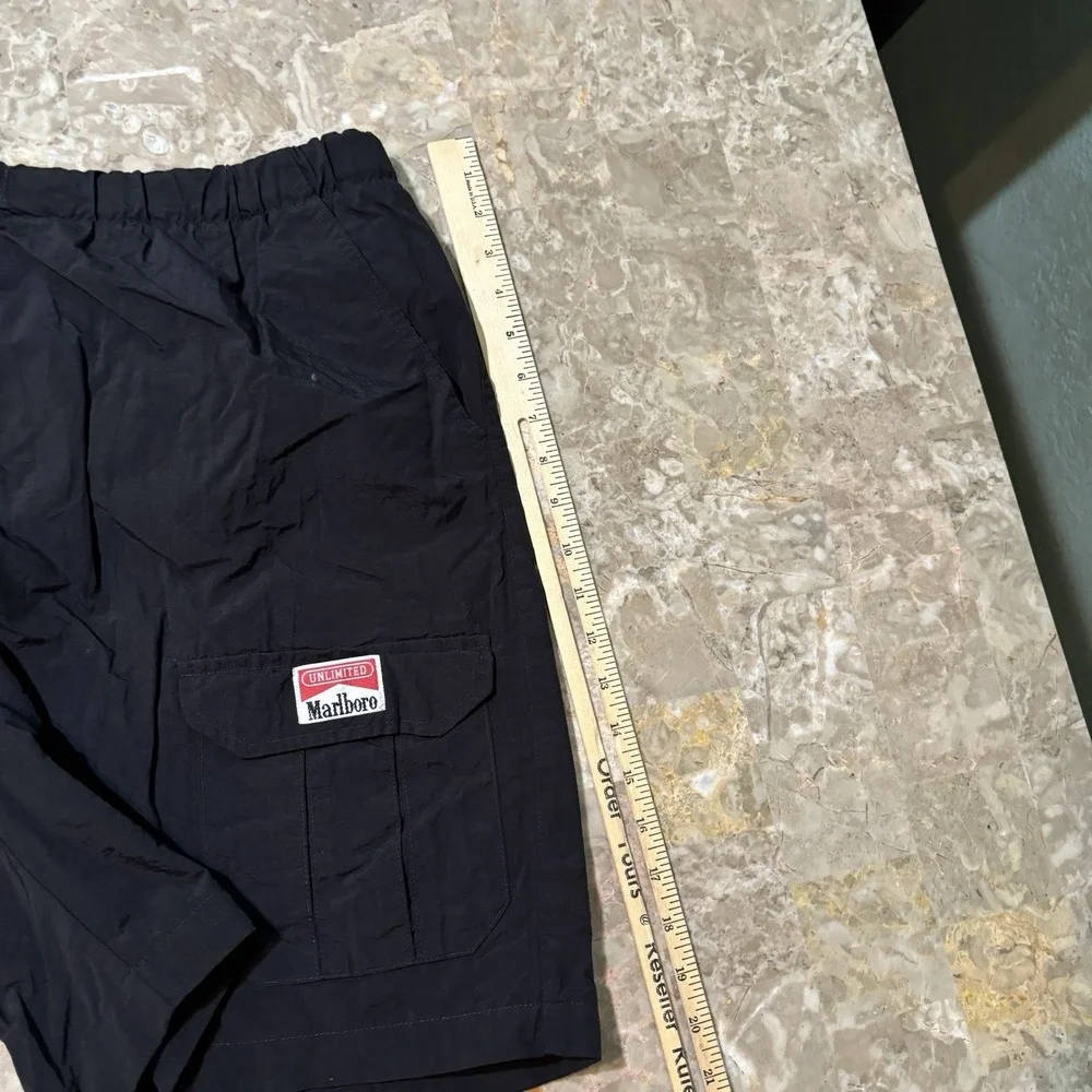 Vintage Marlboro Shorts Mens XL Black Nylon Belted Lined Hiking Climbing